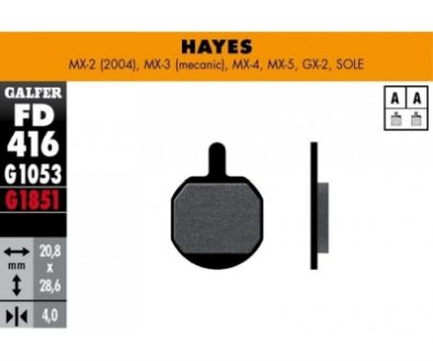 Τακάκια Δισκοφρένου GALFER FD416 STANDARD ΓΙΑ HAYES MX-2 (&#039;04), MX-3 MECANIC, MX-4, MX-5, GX-2, SOLE